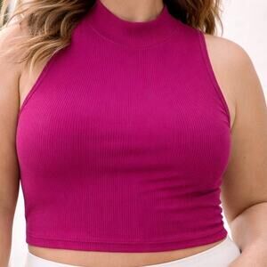 Athleta Alicia Keys Tank Top 3X Pink Ribbed Mock Neck Zip Back Crop Active